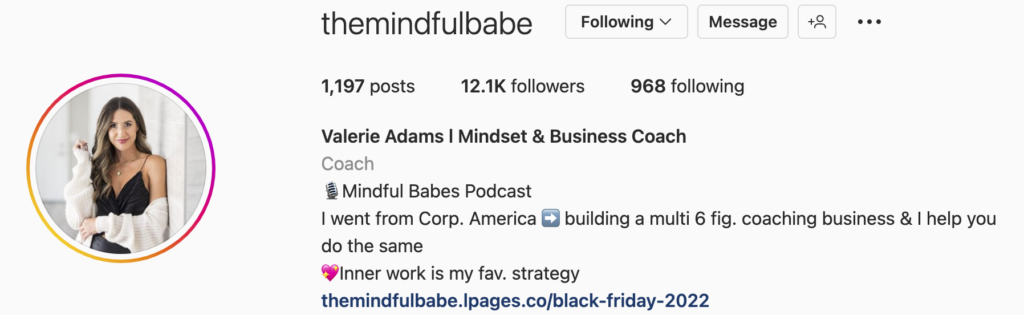 The Mindful Babe Instagram page photo.